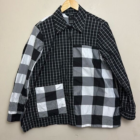 Ali Miles Black and White Check Print Long Sleeve Button Down Blouse size M - Picture 1 of 11